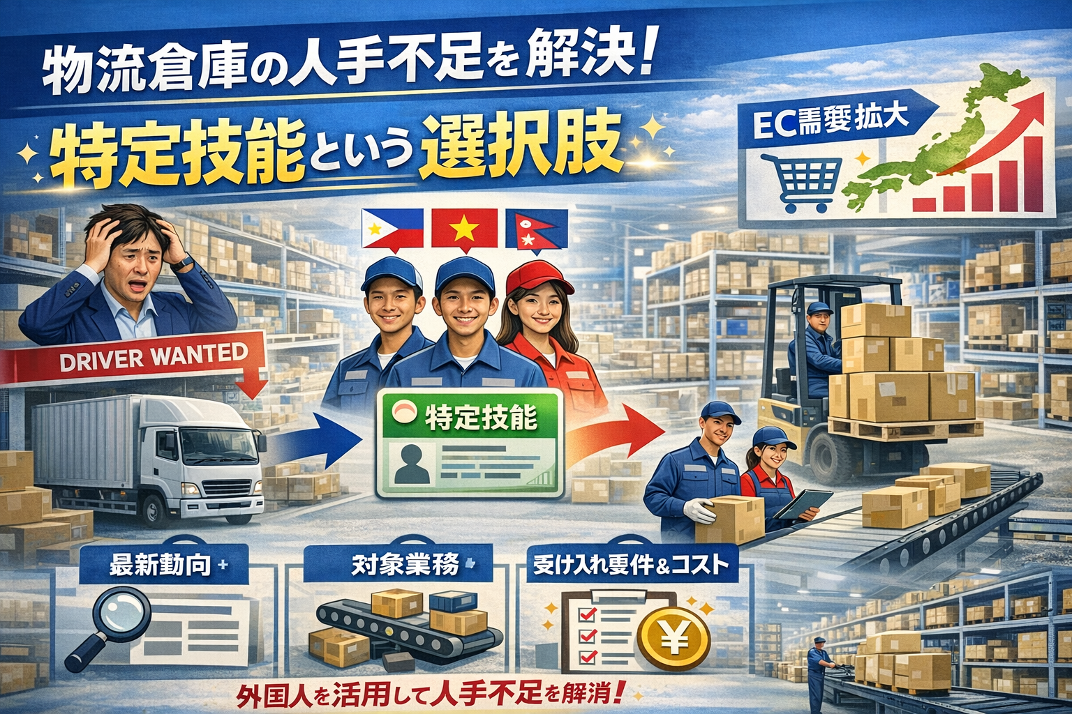 物流倉庫の特定技能はいつから？人手不足を解消する受け入れ要件や費用を解説
