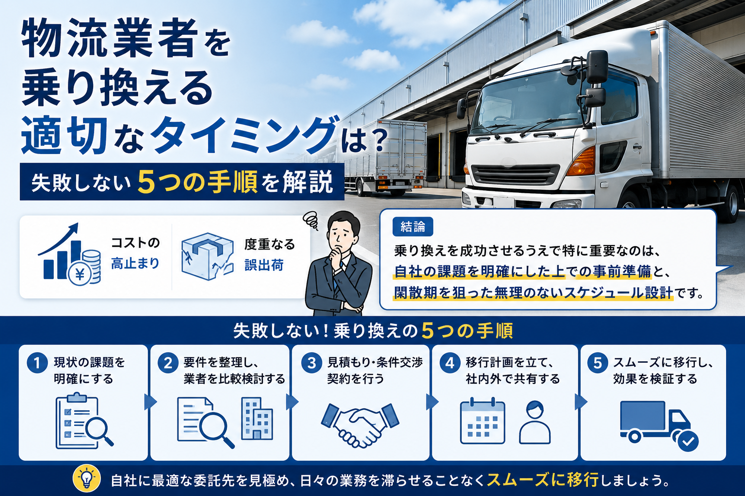 物流業者を乗り換える適切なタイミングは？失敗しない5つの手順を解説